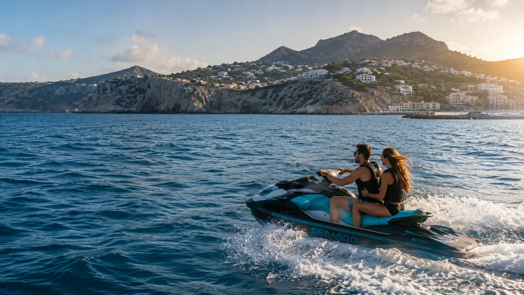 Moto de agua navegando sobre el Mediterráneo en la costa valenciana